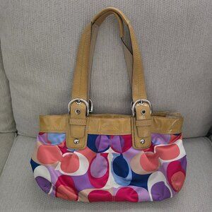 Vintage Coach Signature Soho Pleated Sateen Multicolor Print Purse Tote